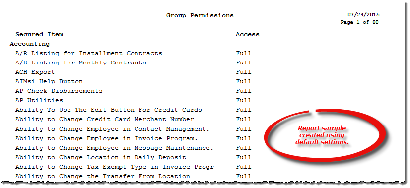 Group Permissions report